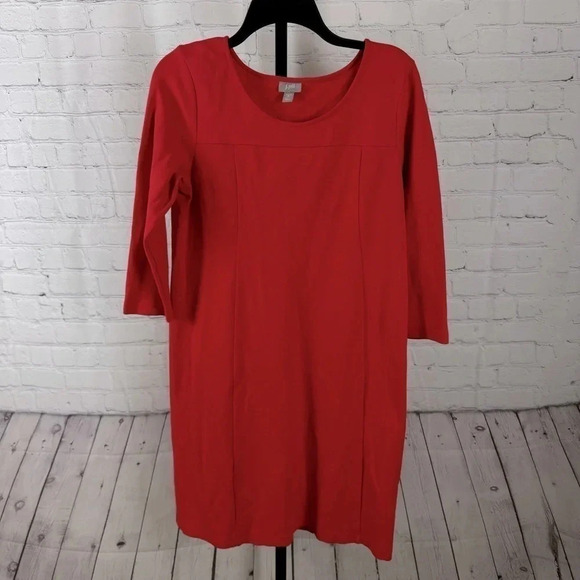 J. Jill Ponte Red Seamed Sheath 3/4 Sleeve Mini Dress Size Medium Petite - Picture 1 of 6